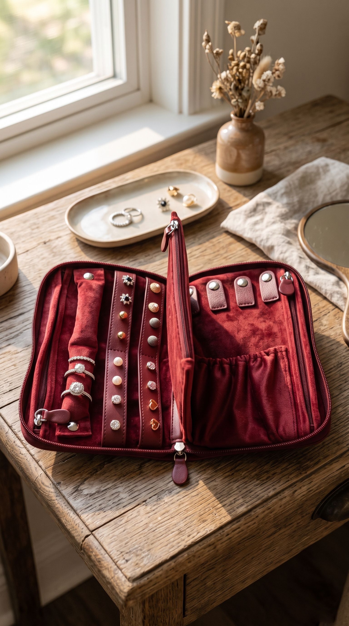 Maison Bordeaux™ Luxury Velvet Traveling Jewelry Wallet